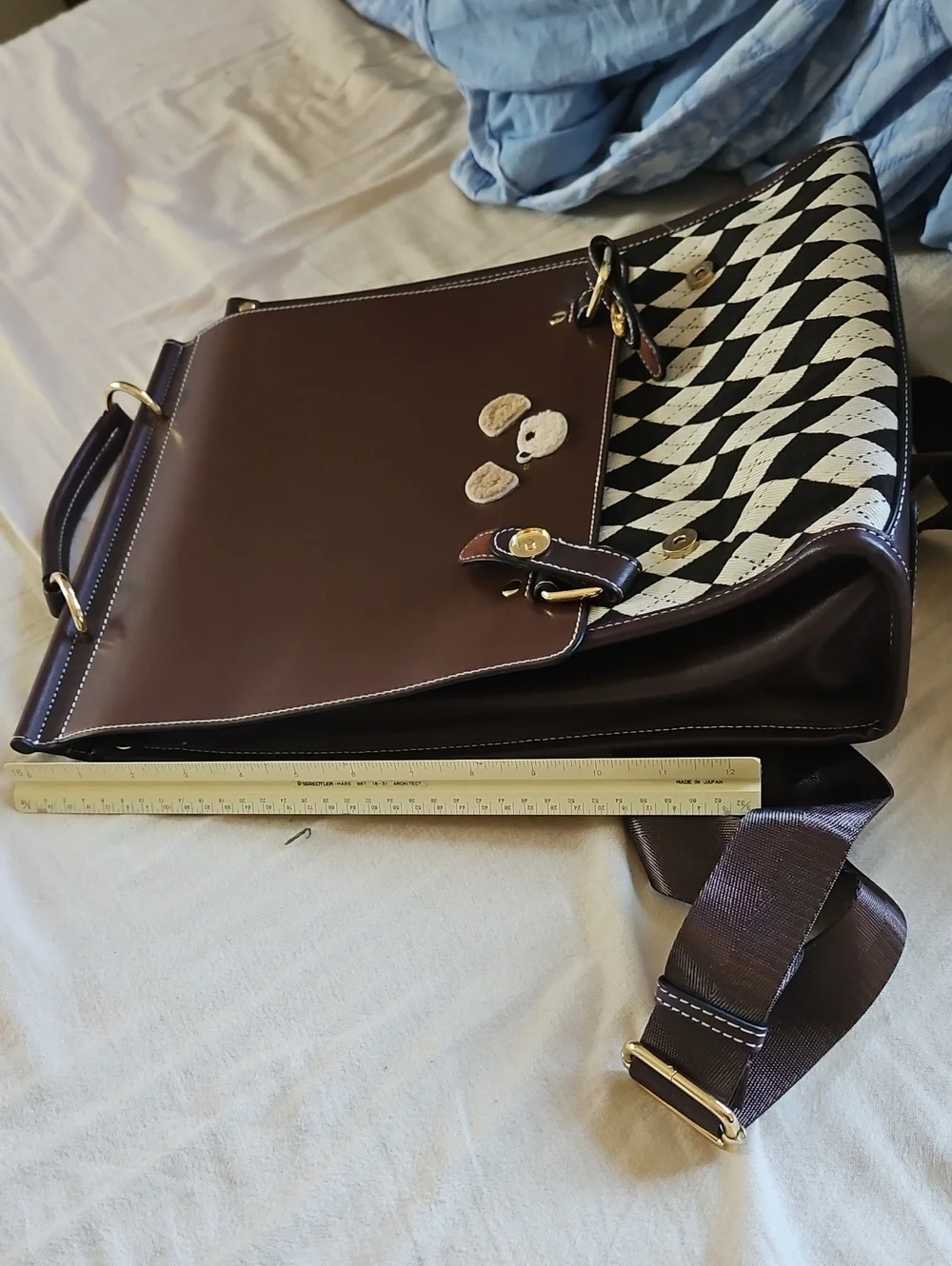 Brown Women's Backpack with Black & White Pattern